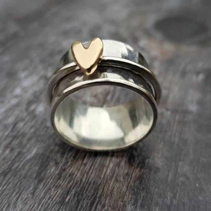 Maddie™ - Golden Heart on Silver Ring