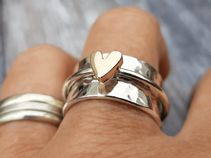 Maddie™ - Golden Heart on Silver Ring