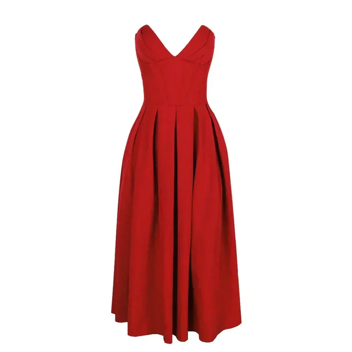 Rae™ - Sleek Strapless Pleated Midi Dress