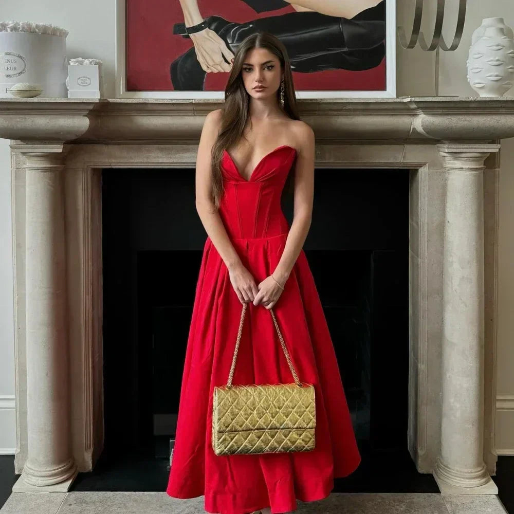 Rae™ - Sleek Strapless Pleated Midi Dress