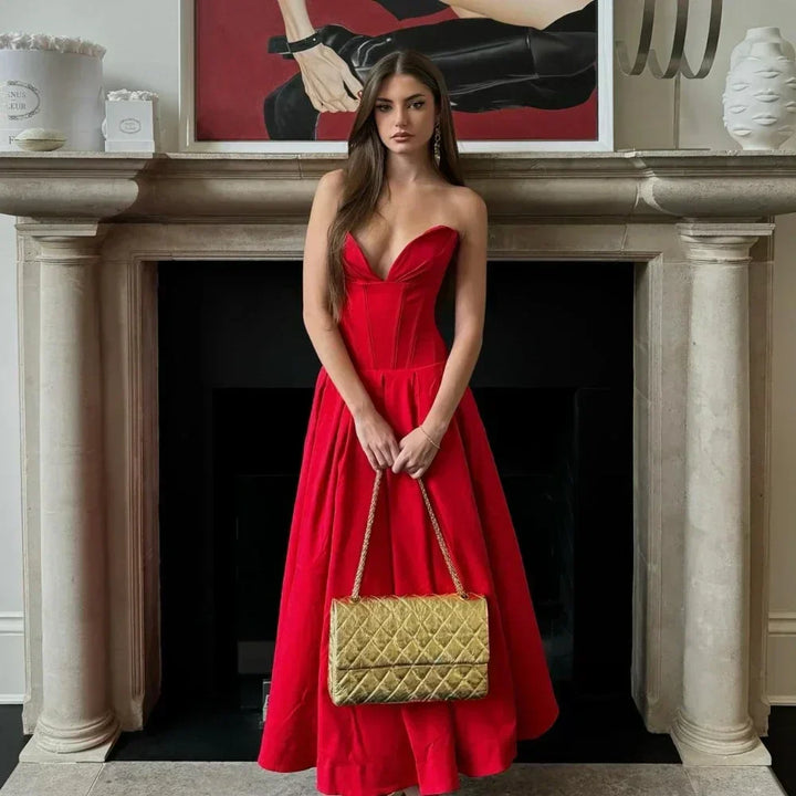 Rae™ - Sleek Strapless Pleated Midi Dress