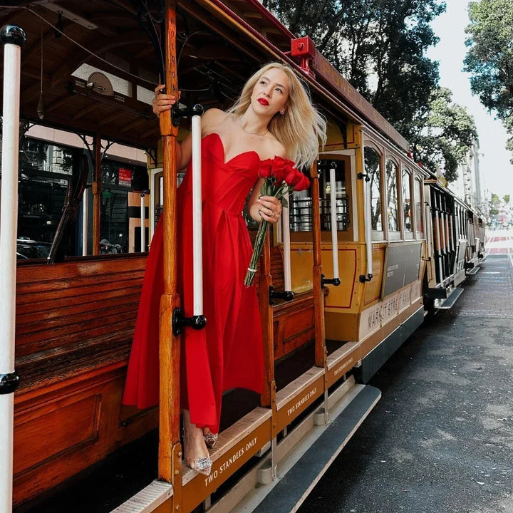 Rae™ - Sleek Strapless Pleated Midi Dress