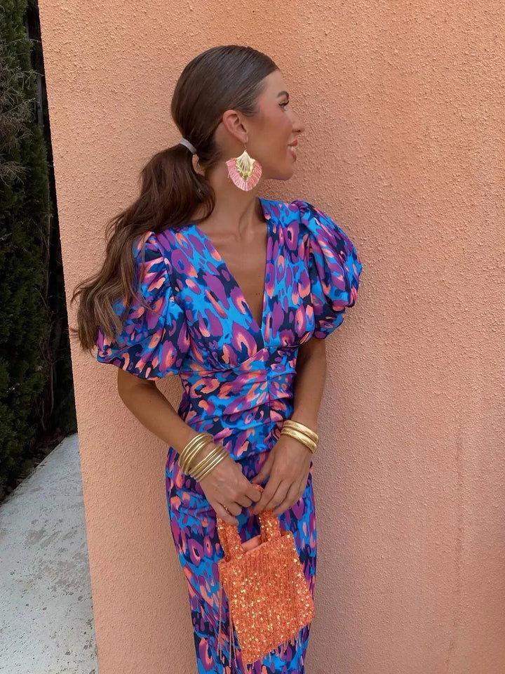 Maan™ - Vibrant Puff Sleeve Dress