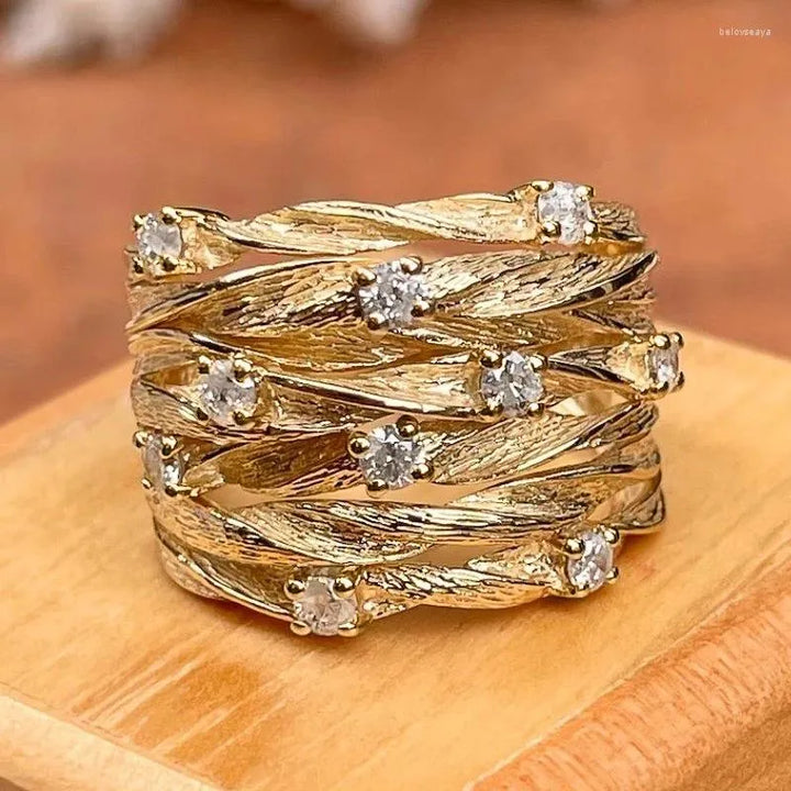 Shuvee™ - Gold Style Boho Ring with Zirconia